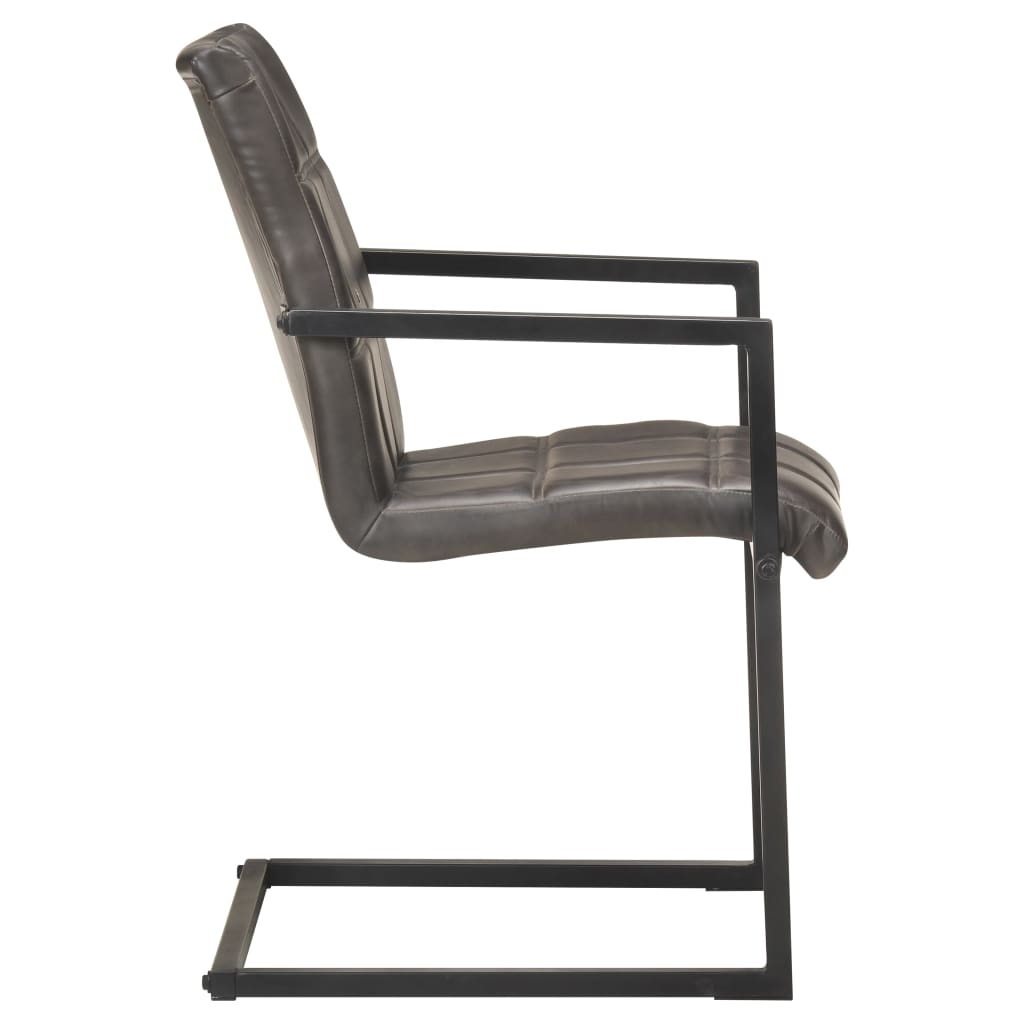 vidaXL Scaune de bucătărie cantilever, 2 buc., gri, piele naturală vidaXL Scaune de bucătărie cantilever, 2 buc., gri, piele naturală