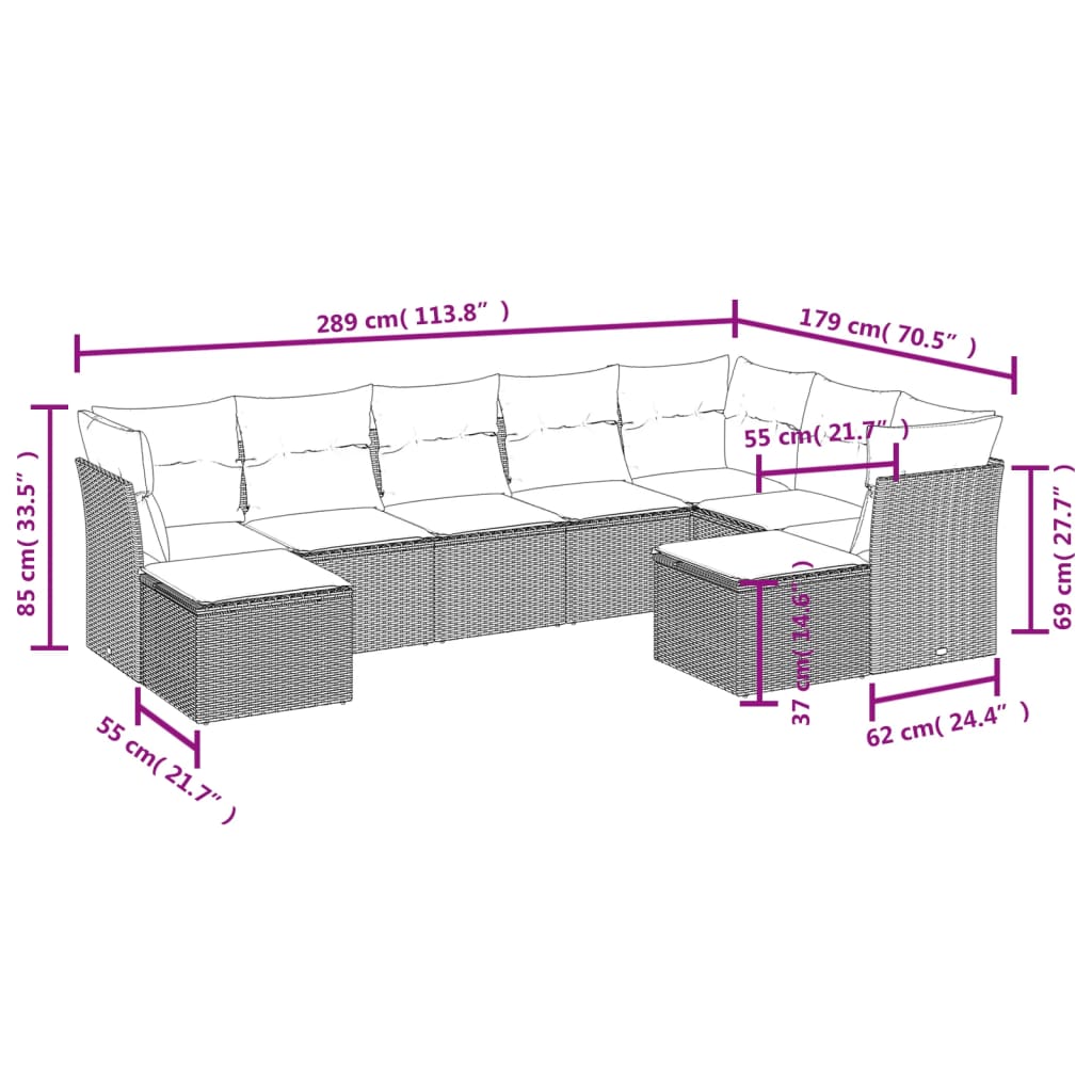 vidaXL Set mobilier de grădină cu perne, 9 piese, negru, poliratan vidaXL Set mobilier de grădină cu perne, 9 piese, negru, poliratan