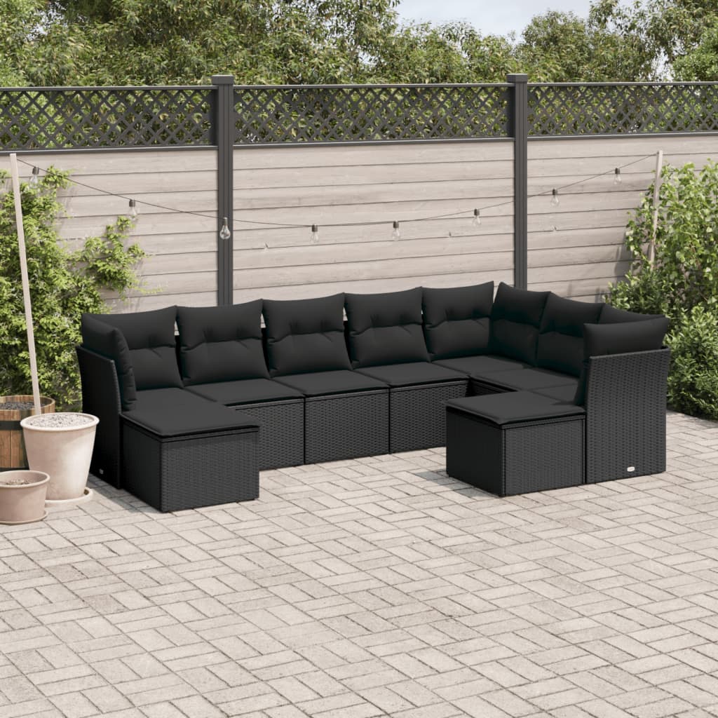 vidaXL Set mobilier de grădină cu perne, 9 piese, negru, poliratan vidaXL Set mobilier de grădină cu perne, 9 piese, negru, poliratan