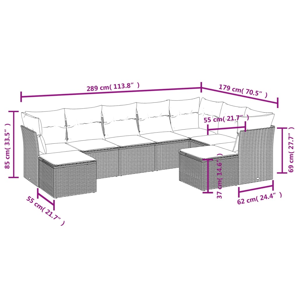 vidaXL Set mobilier de grădină cu perne, 9 piese, negru, poliratan