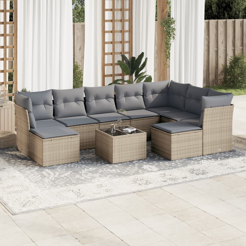 vidaXL Set canapele de grădină cu perne, 10 piese, bej, poliratan vidaXL Set canapele de grădină cu perne, 10 piese, bej, poliratan