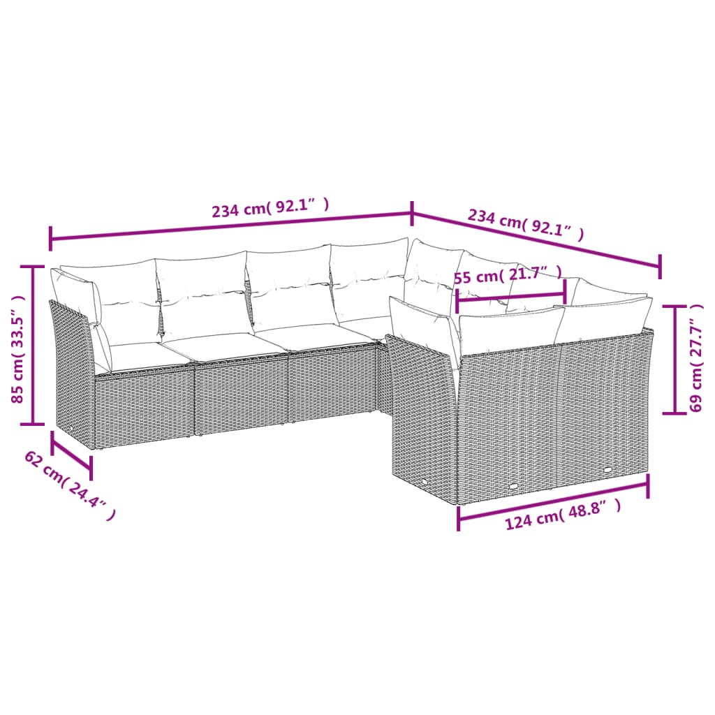 vidaXL Set mobilier de grădină cu perne, 8 piese, negru, poliratan vidaXL Set mobilier de grădină cu perne, 8 piese, negru, poliratan