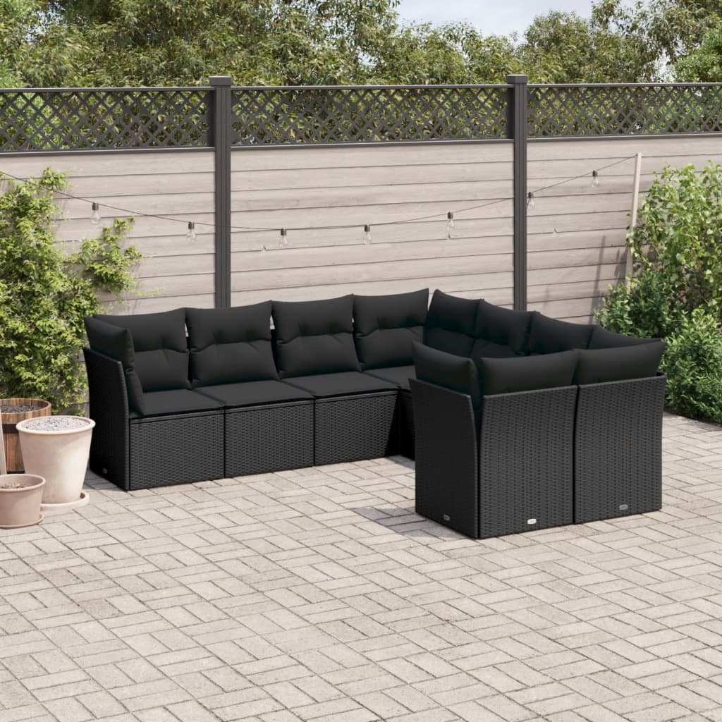 vidaXL Set mobilier de grădină cu perne, 8 piese, negru, poliratan vidaXL Set mobilier de grădină cu perne, 8 piese, negru, poliratan