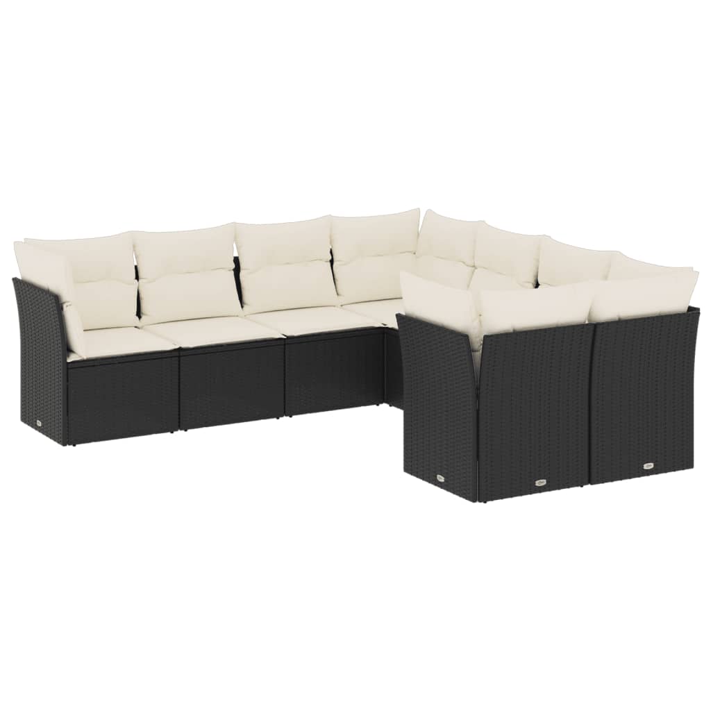 vidaXL Set mobilier de grădină cu perne, 8 piese, negru, poliratan