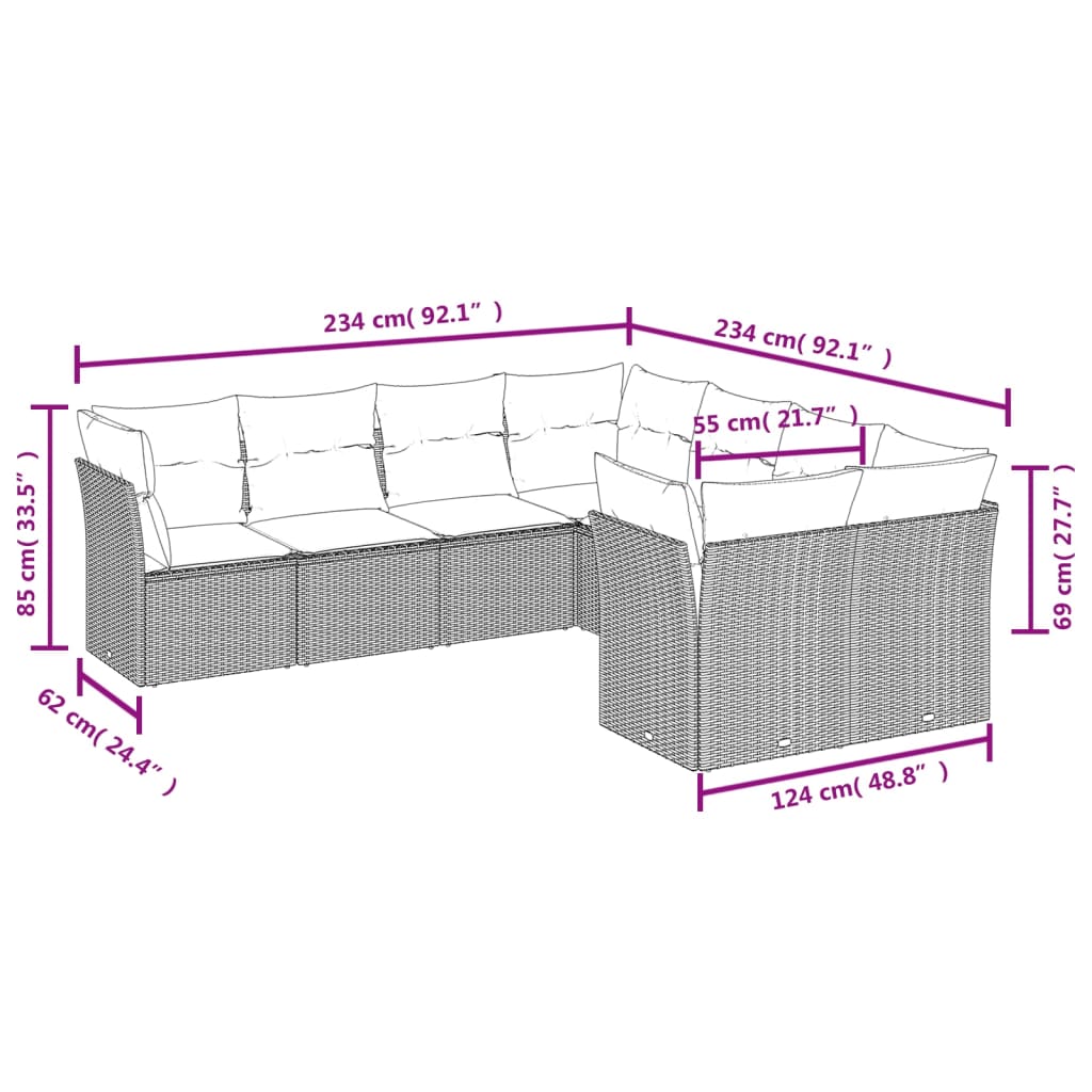 vidaXL Set mobilier de grădină cu perne, 8 piese, negru, poliratan