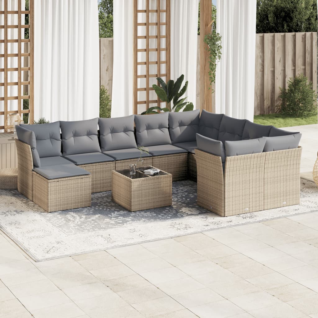 vidaXL Set canapele de grădină cu perne, 11 piese, bej, poliratan vidaXL Set canapele de grădină cu perne, 11 piese, bej, poliratan