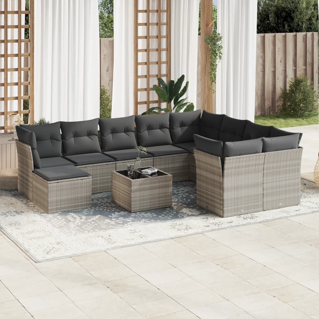 vidaXL Set canapele de grădină cu perne, 11 piese, gri, poliratan vidaXL Set canapele de grădină cu perne, 11 piese, gri, poliratan