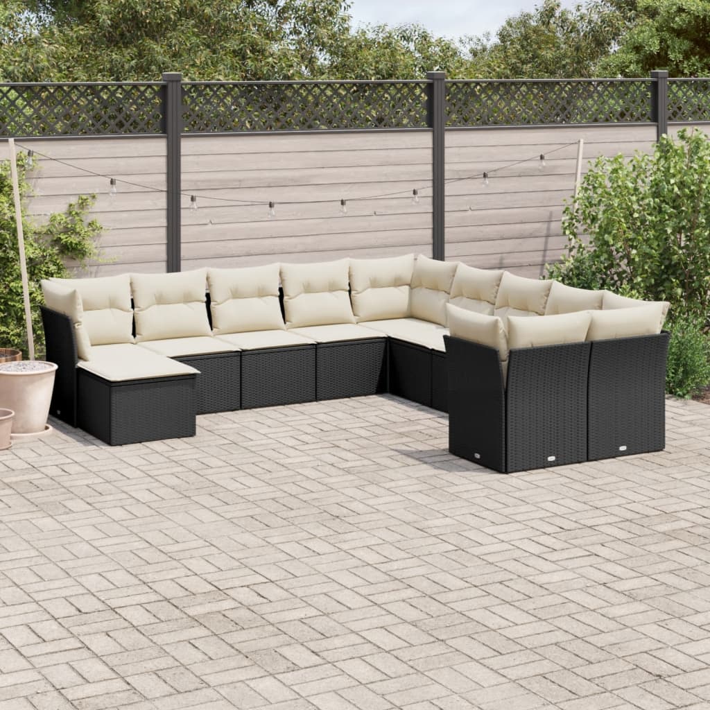 vidaXL Set canapele de grădină cu perne, 11 piese, negru, poliratan vidaXL Set canapele de grădină cu perne, 11 piese, negru, poliratan