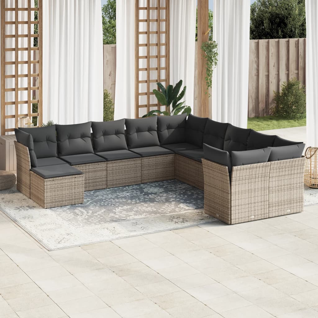 vidaXL Set canapele de grădină cu perne, 11 piese, gri, poliratan vidaXL Set canapele de grădină cu perne, 11 piese, gri, poliratan