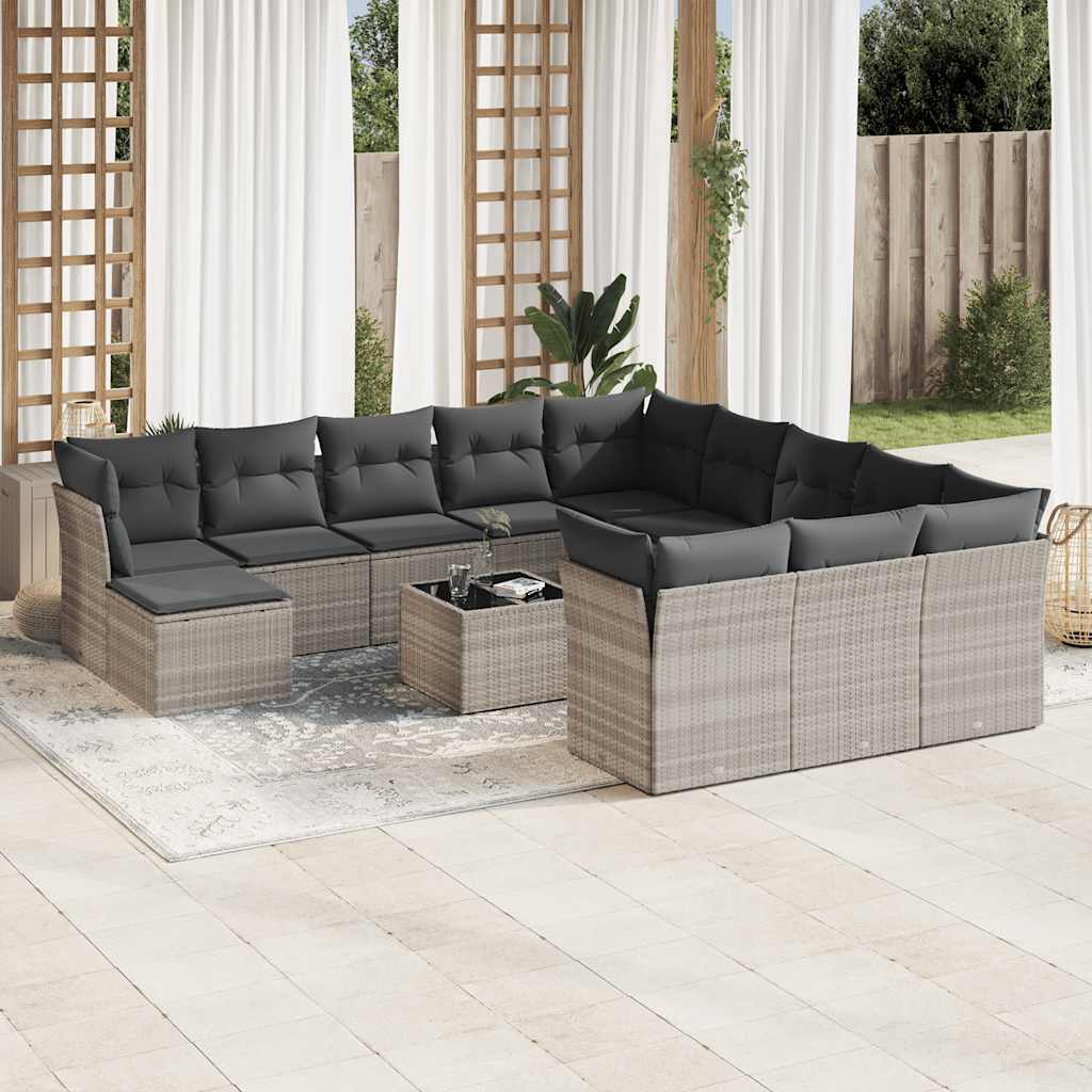 vidaXL Set canapele de grădină cu perne, 13piese gri deschis poliratan vidaXL Set canapele de grădină cu perne, 13piese gri deschis poliratan