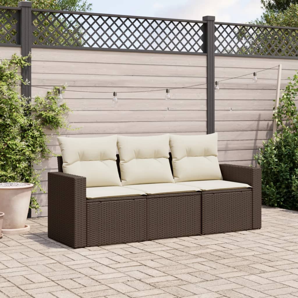 vidaXL Set canapele de grădină cu perne, 3 piese, maro, poliratan vidaXL Set canapele de grădină cu perne, 3 piese, maro, poliratan