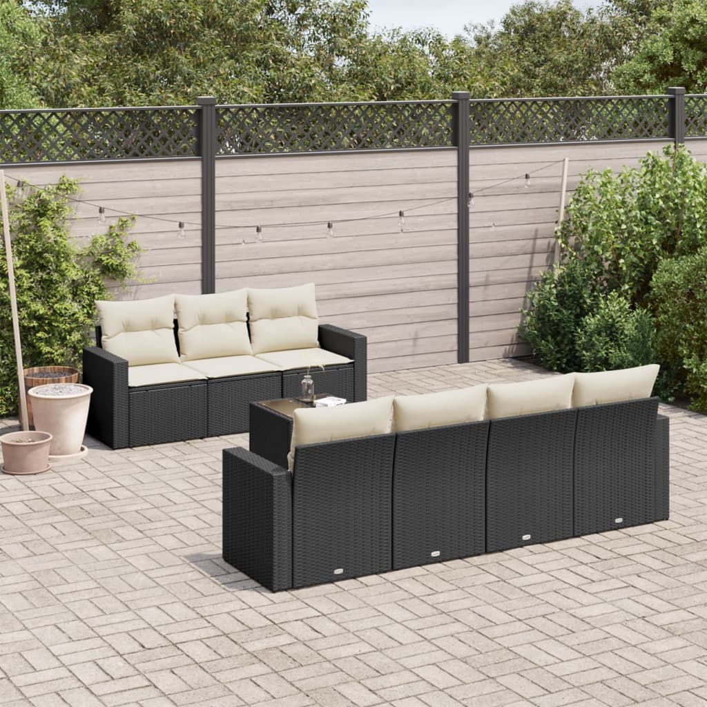 vidaXL Set mobilier de grădină cu perne, 8 piese, negru, poliratan vidaXL Set mobilier de grădină cu perne, 8 piese, negru, poliratan