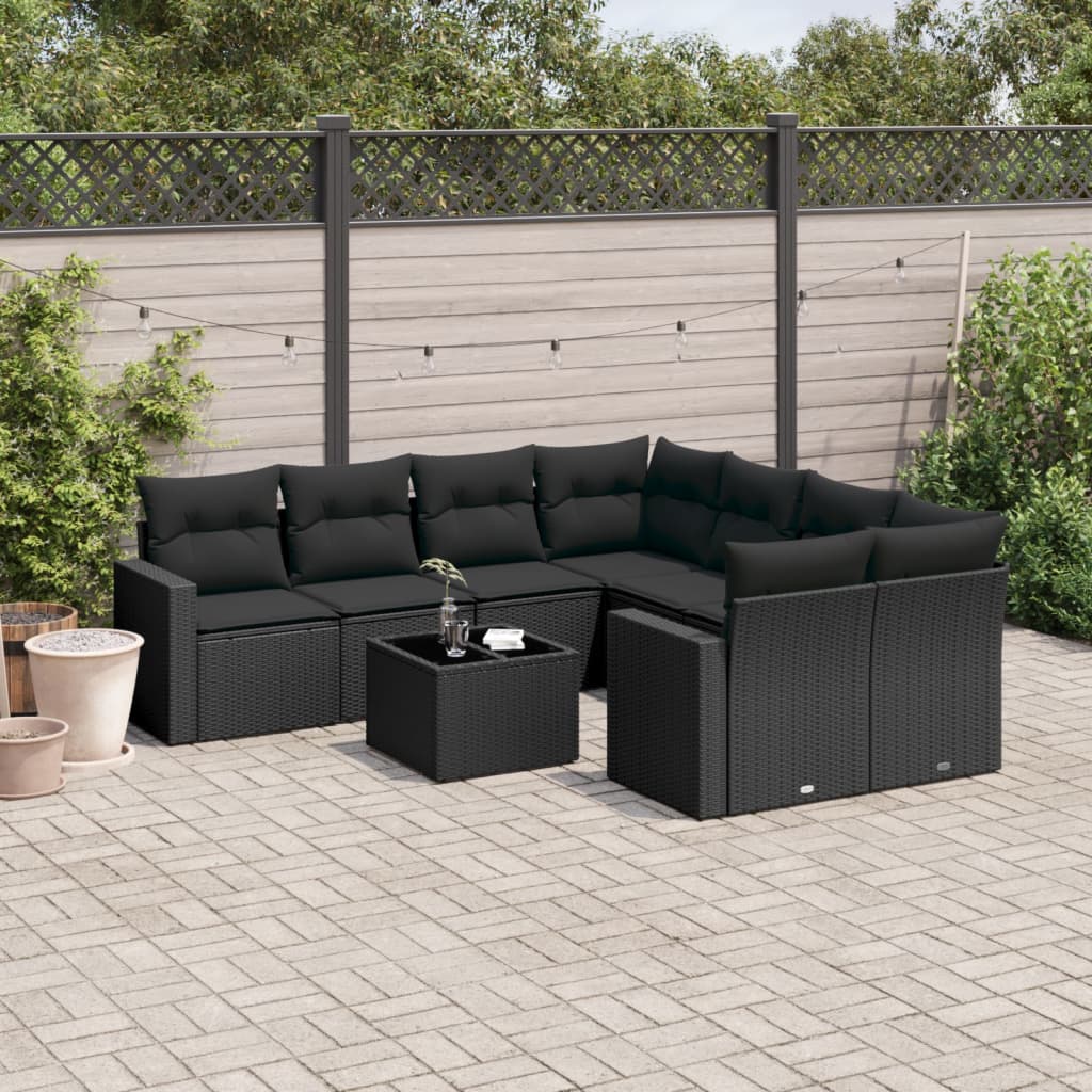vidaXL Set mobilier de grădină cu perne, 9 piese, negru, poliratan vidaXL Set mobilier de grădină cu perne, 9 piese, negru, poliratan