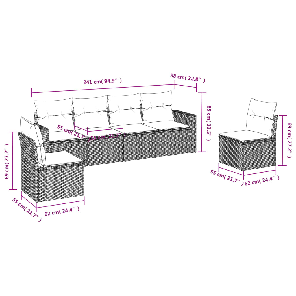 vidaXL Set mobilier grădină cu perne, 6 piese, gri, poliratan vidaXL Set mobilier grădină cu perne, 6 piese, gri, poliratan