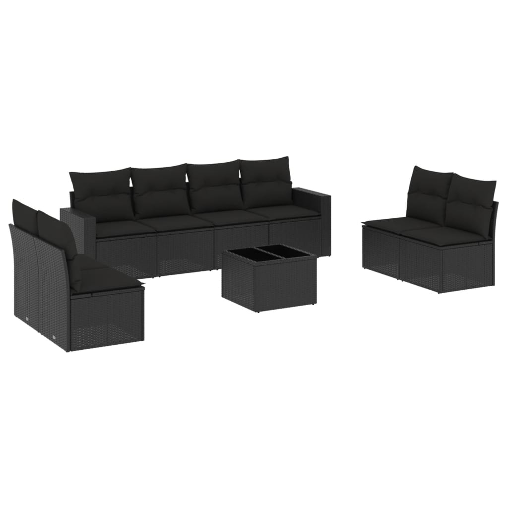 vidaXL Set mobilier de grădină cu perne, 9 piese, negru, poliratan