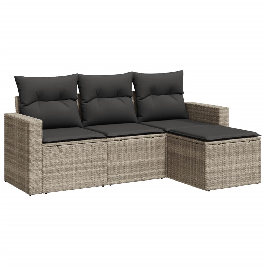 vidaXL Set canapea de grădină cu perne, 4 piese, gri deschis poliratan