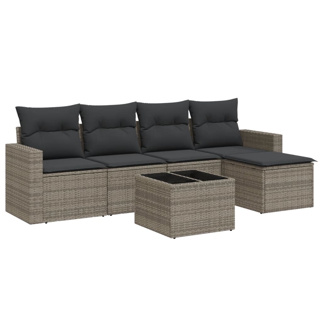 vidaXL Set mobilier grădină cu perne, 6 piese, gri, poliratan