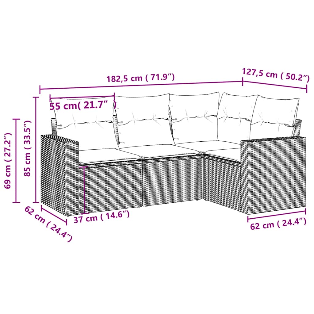 vidaXL Set canapea de grădină cu perne, 4 piese, gri deschis poliratan vidaXL Set canapea de grădină cu perne, 4 piese, gri deschis poliratan