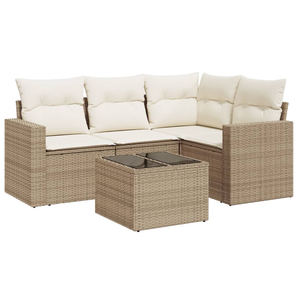 vidaXL Set canapele de grădină cu perne, 5 piese, bej, poliratan
