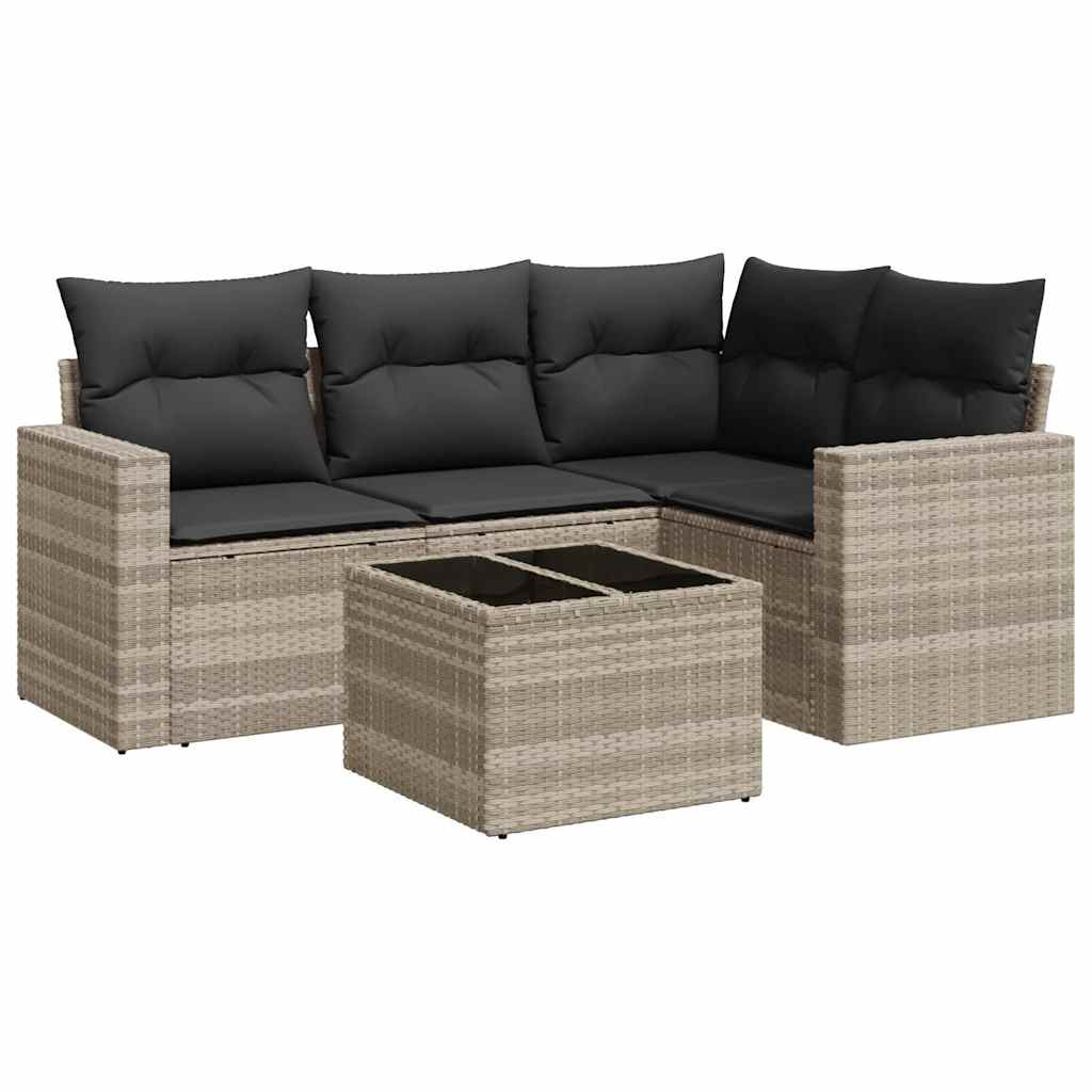 vidaXL Set canapele de grădină cu perne, 5 piese gri deschis poliratan vidaXL Set canapele de grădină cu perne, 5 piese gri deschis poliratan