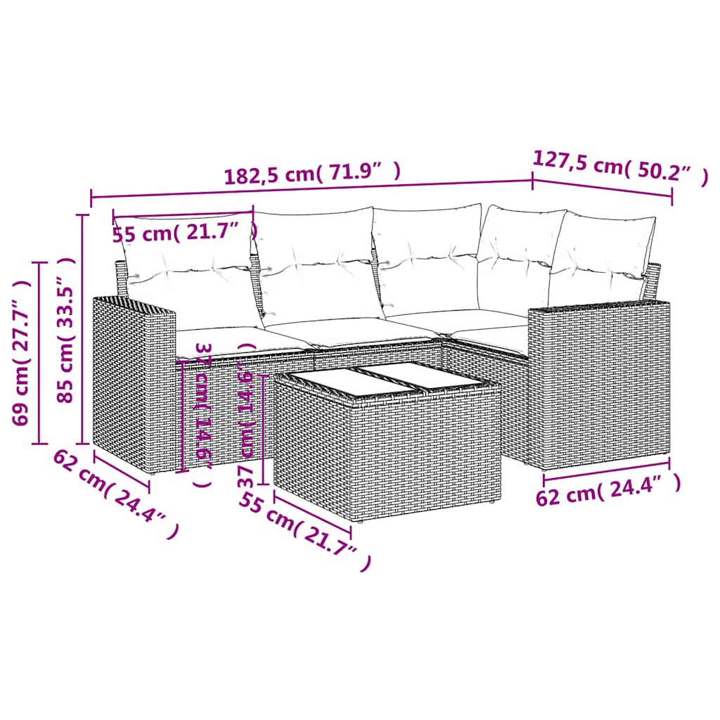 vidaXL Set canapele de grădină cu perne, 5 piese gri deschis poliratan vidaXL Set canapele de grădină cu perne, 5 piese gri deschis poliratan