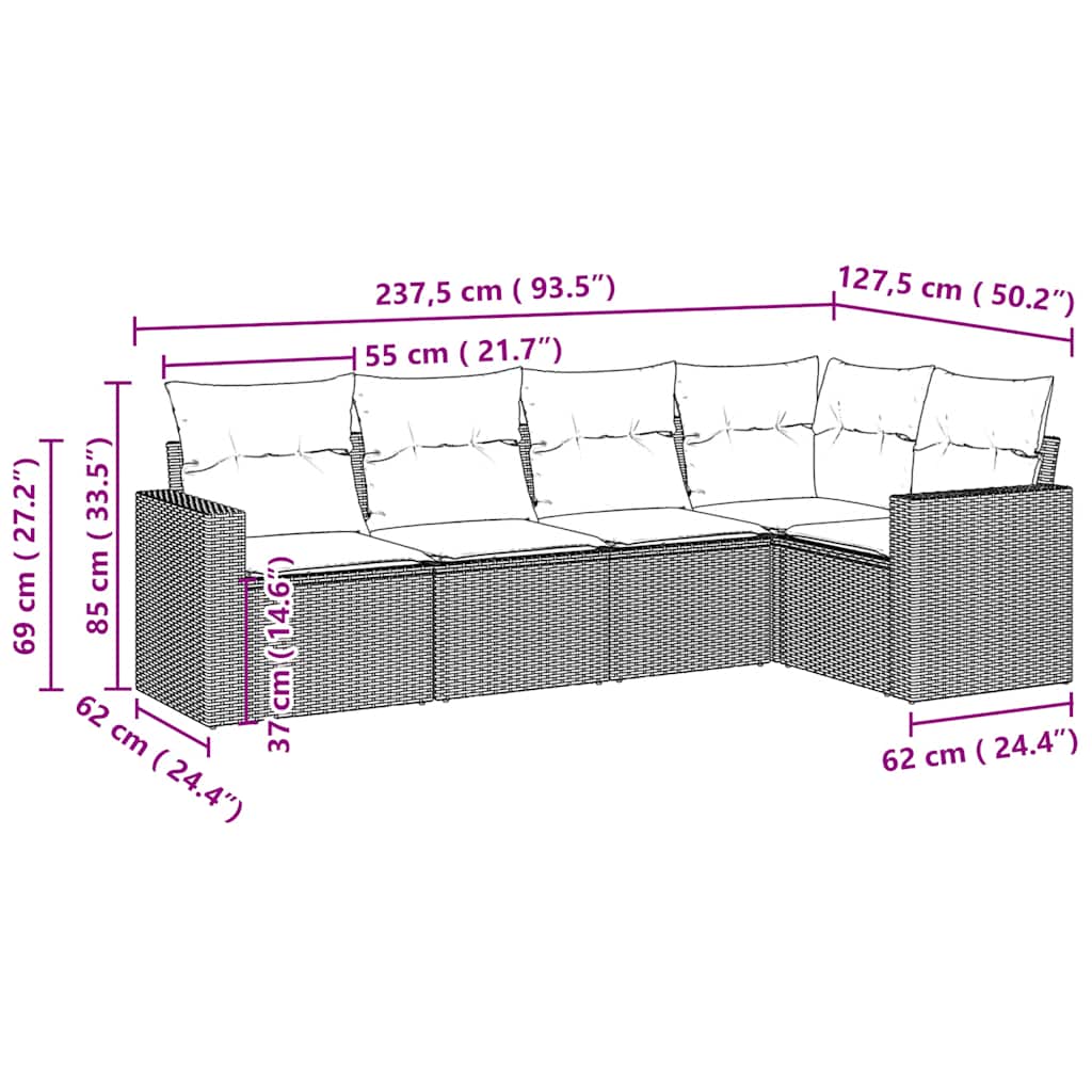 vidaXL Set canapele de grădină cu perne, 5 piese gri deschis poliratan vidaXL Set canapele de grădină cu perne, 5 piese gri deschis poliratan