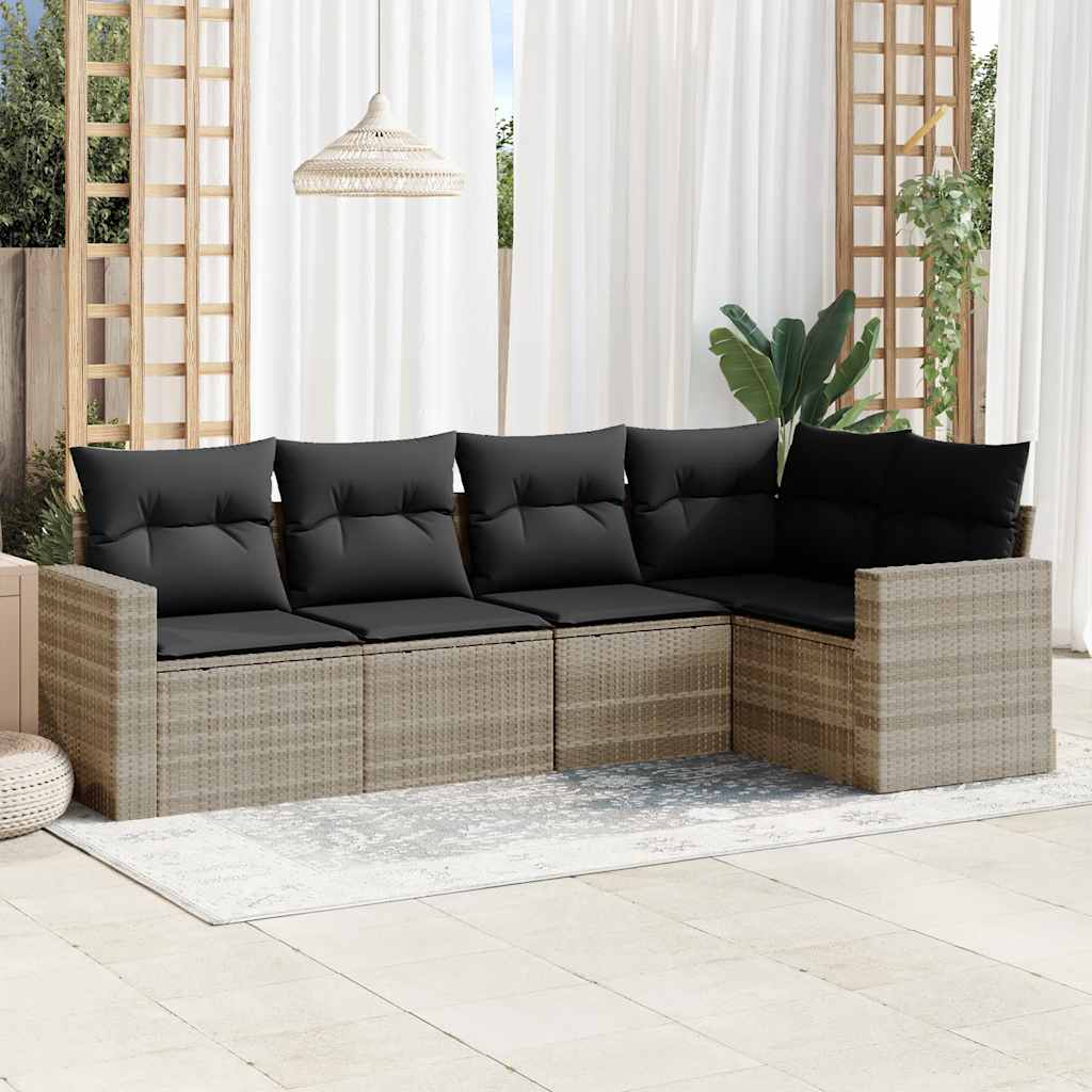 vidaXL Set canapele de grădină cu perne, 5 piese gri deschis poliratan vidaXL Set canapele de grădină cu perne, 5 piese gri deschis poliratan