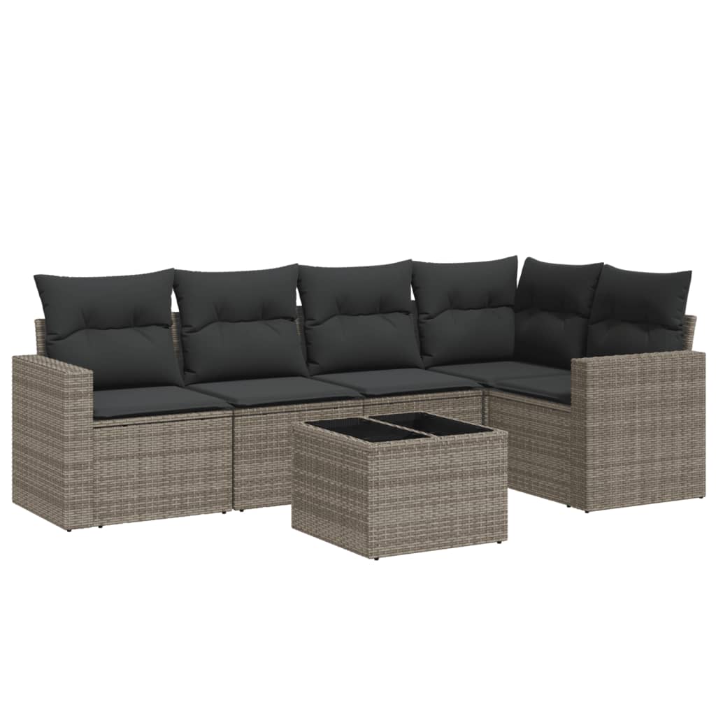 vidaXL Set mobilier grădină cu perne, 6 piese, gri, poliratan