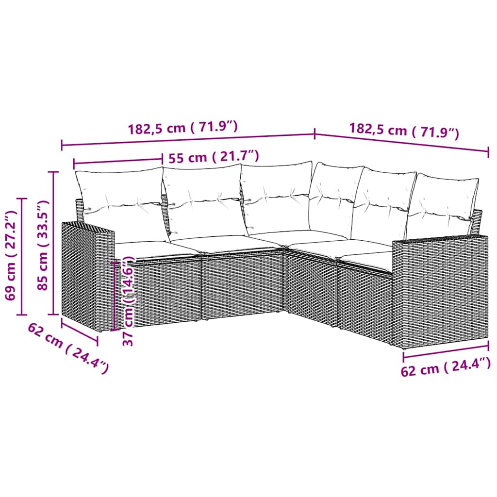 vidaXL Set canapele de grădină cu perne, 5 piese gri deschis poliratan vidaXL Set canapele de grădină cu perne, 5 piese gri deschis poliratan