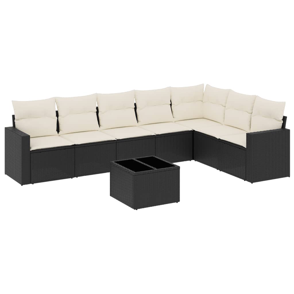 vidaXL Set mobilier de grădină cu perne, 8 piese, negru, poliratan