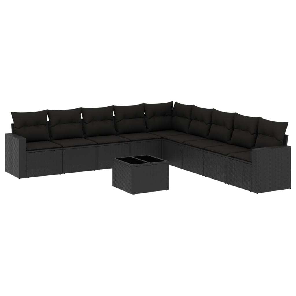 vidaXL Set canapele de grădină cu perne, 10 piese, negru, poliratan