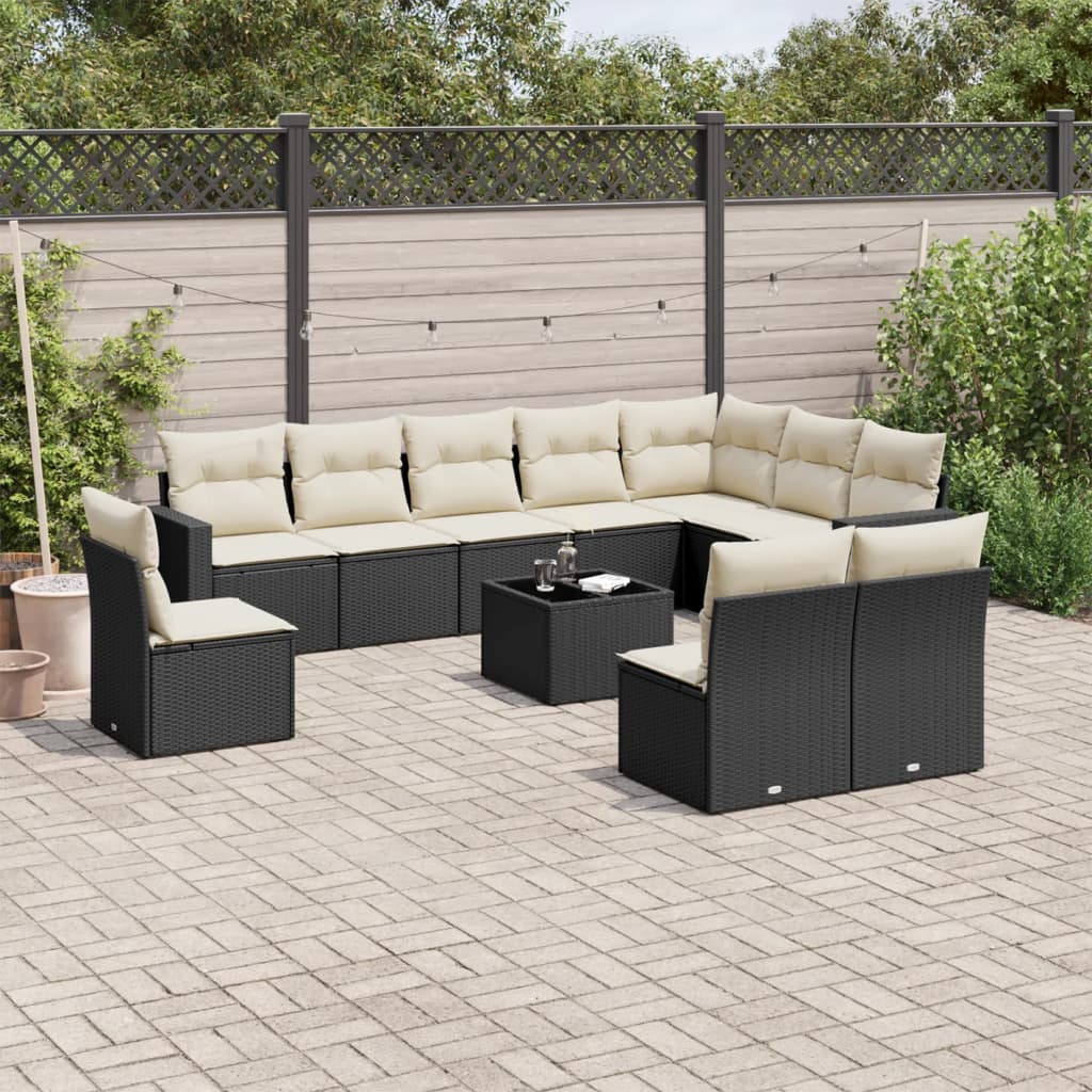 vidaXL Set canapele de grădină cu perne, 11 piese, negru, poliratan vidaXL Set canapele de grădină cu perne, 11 piese, negru, poliratan