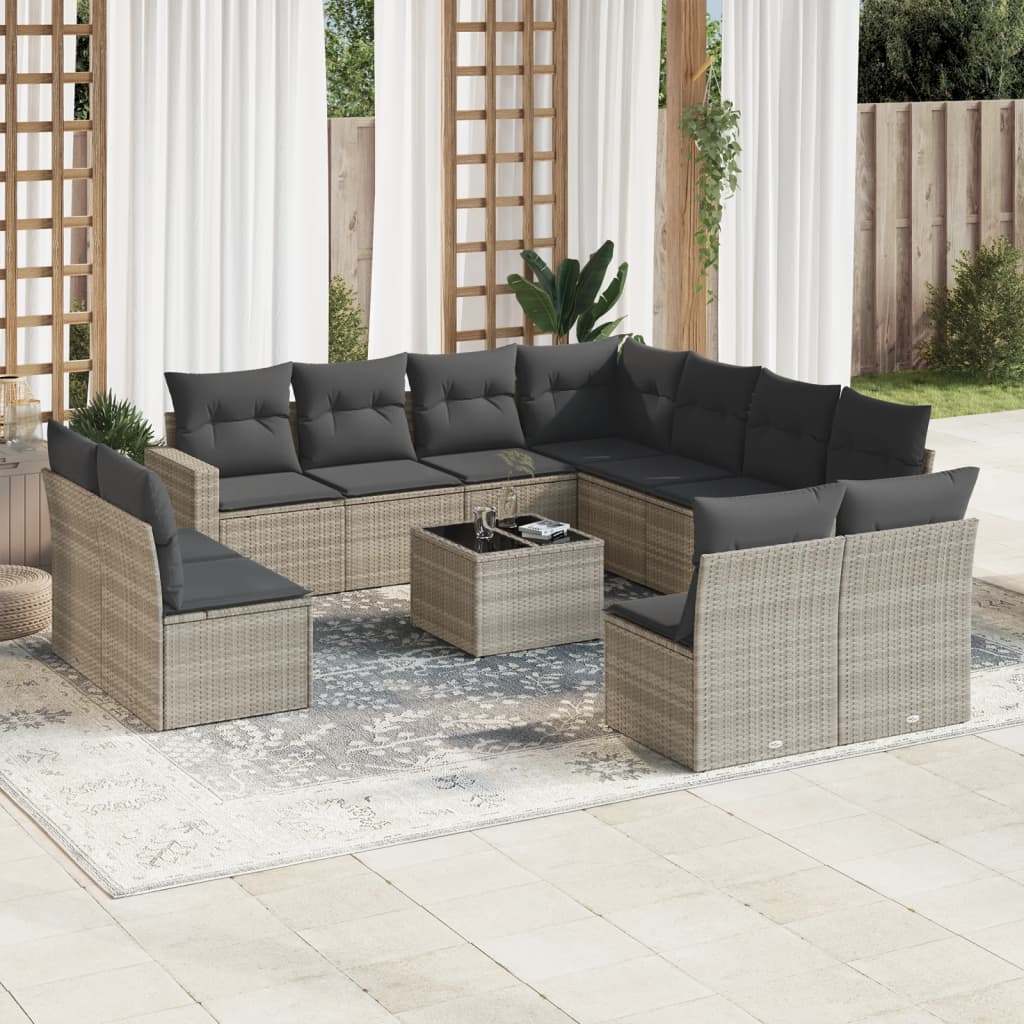 vidaXL Set canapele de grădină cu perne, 12piese gri deschis poliratan vidaXL Set canapele de grădină cu perne, 12piese gri deschis poliratan