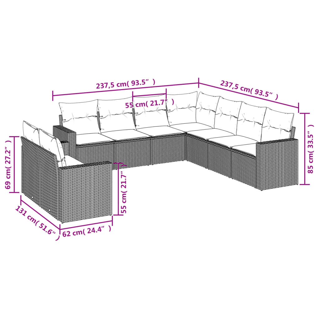 vidaXL Set mobilier de grădină cu perne, 9 piese, negru, poliratan vidaXL Set mobilier de grădină cu perne, 9 piese, negru, poliratan