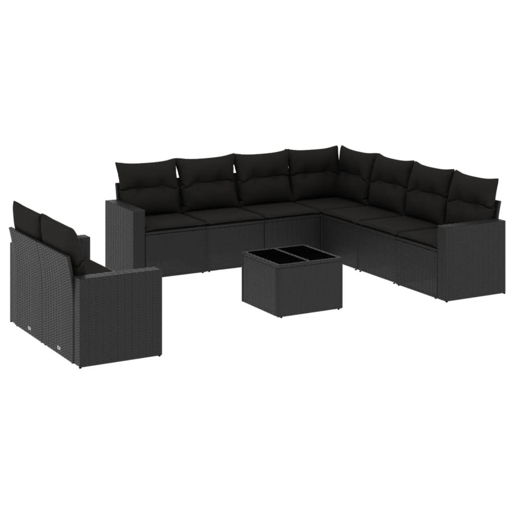 vidaXL Set canapele de grădină cu perne, 10 piese, negru, poliratan