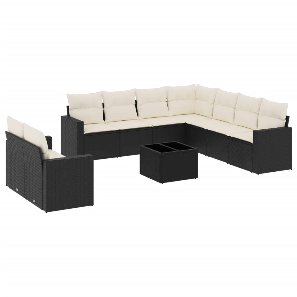 vidaXL Set canapele de grădină cu perne, 10 piese, negru, poliratan vidaXL Set canapele de grădină cu perne, 10 piese, negru, poliratan