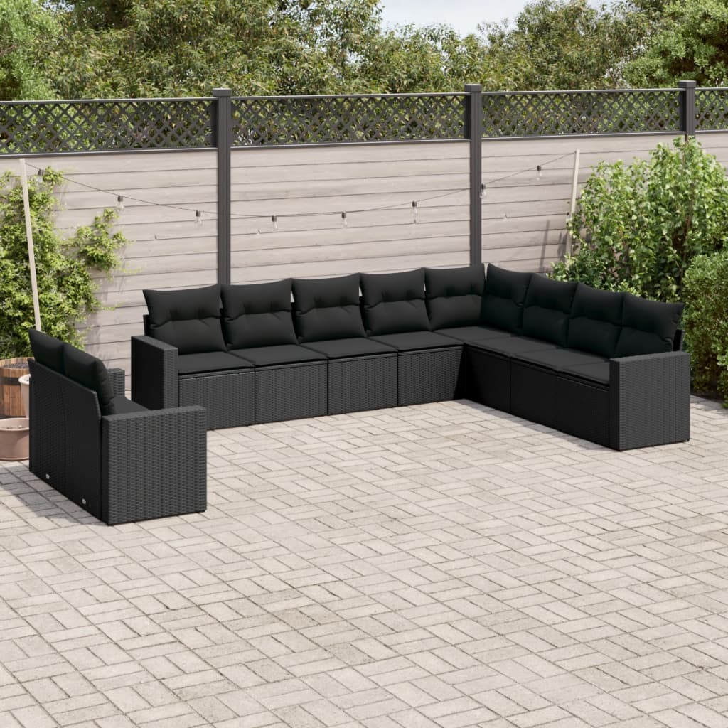 vidaXL Set canapele de grădină cu perne, 10 piese, negru, poliratan vidaXL Set canapele de grădină cu perne, 10 piese, negru, poliratan