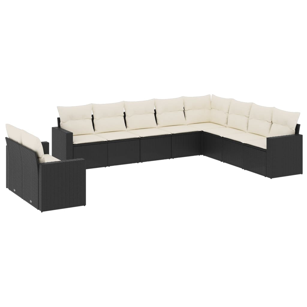 vidaXL Set canapele de grădină cu perne, 10 piese, negru, poliratan
