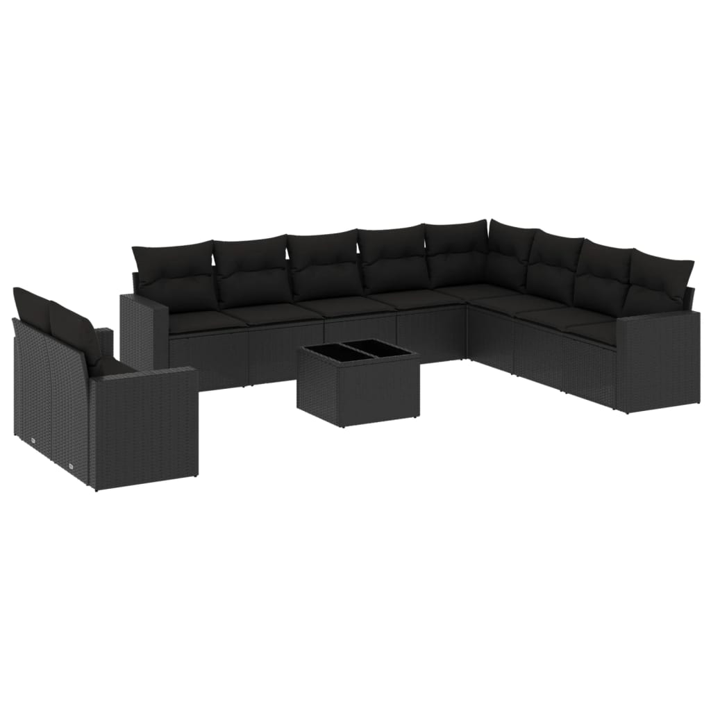 vidaXL Set canapele de grădină cu perne, 11 piese, negru, poliratan vidaXL Set canapele de grădină cu perne, 11 piese, negru, poliratan