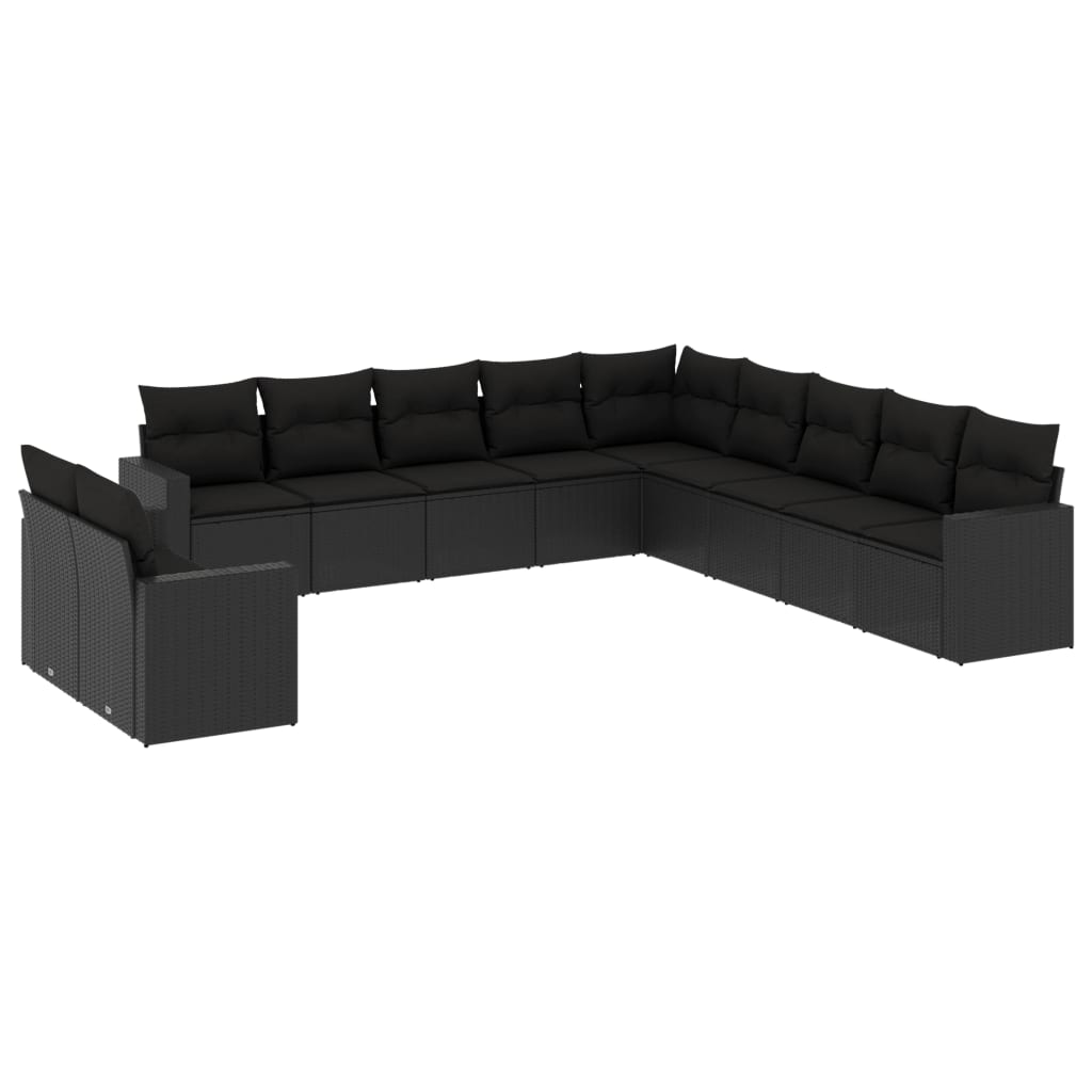 vidaXL Set canapele de grădină cu perne, 11 piese, negru, poliratan