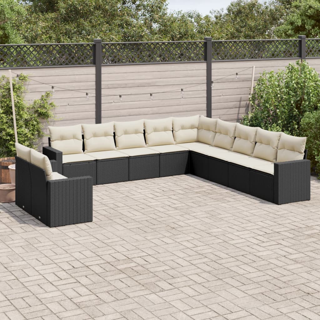 vidaXL Set canapele de grădină cu perne, 11 piese, negru, poliratan vidaXL Set canapele de grădină cu perne, 11 piese, negru, poliratan