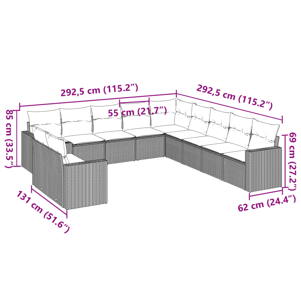 vidaXL Set canapele de grădină cu perne, 11 piese, maro, poliratan vidaXL Set canapele de grădină cu perne, 11 piese, maro, poliratan