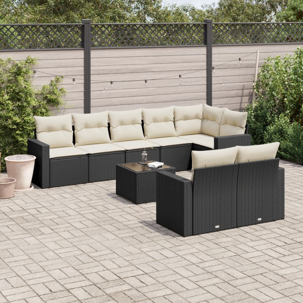 vidaXL Set mobilier de grădină cu perne, 9 piese, negru, poliratan vidaXL Set mobilier de grădină cu perne, 9 piese, negru, poliratan