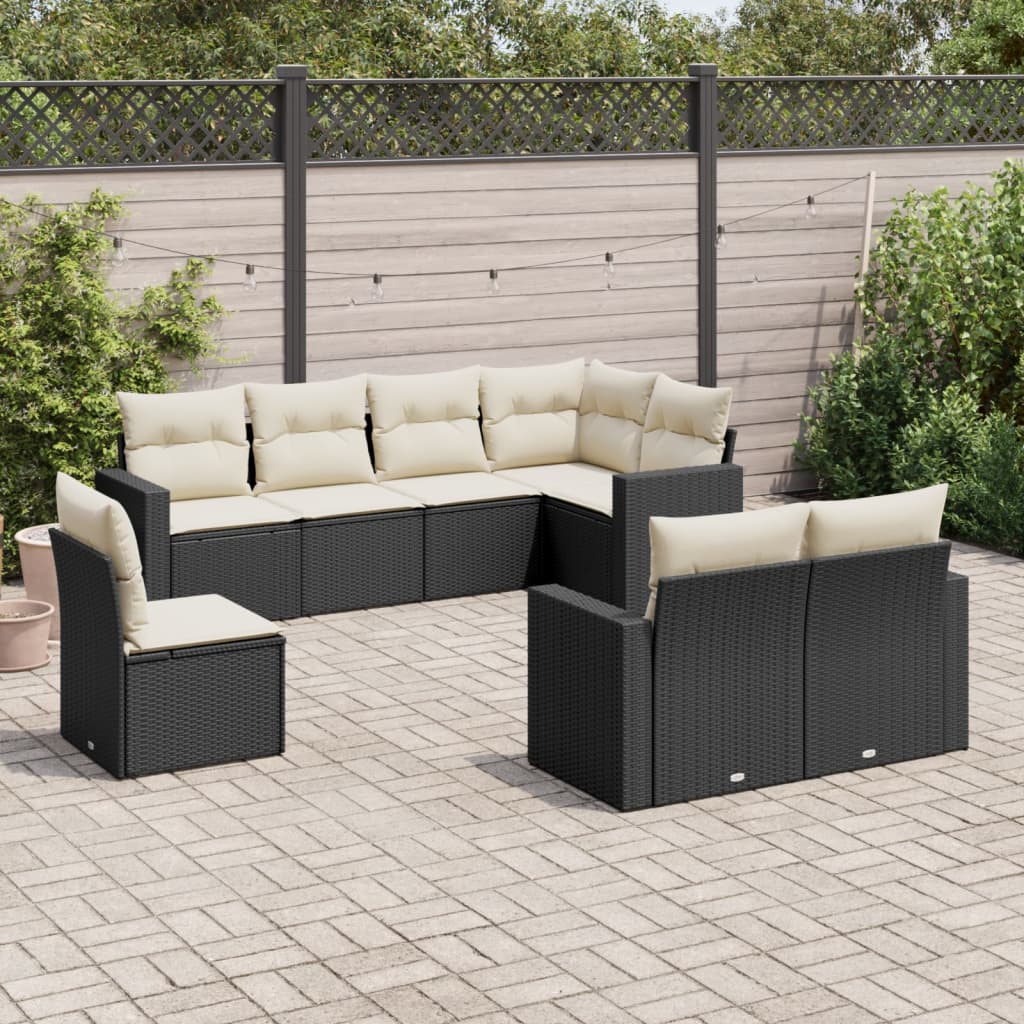 vidaXL Set mobilier de grădină cu perne, 8 piese, negru, poliratan vidaXL Set mobilier de grădină cu perne, 8 piese, negru, poliratan