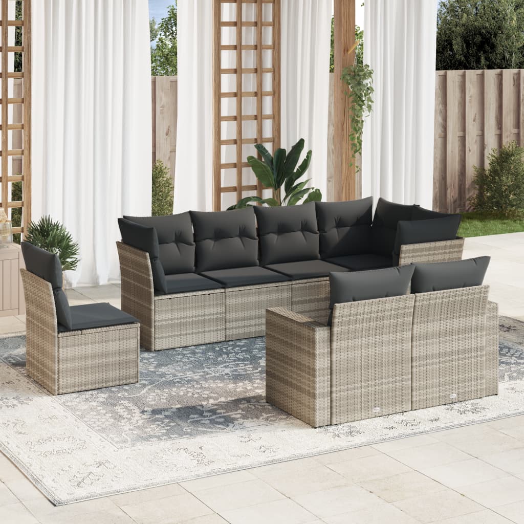 vidaXL Set mobilier de grădină cu perne, 8 piese gri deschis poliratan vidaXL Set mobilier de grădină cu perne, 8 piese gri deschis poliratan