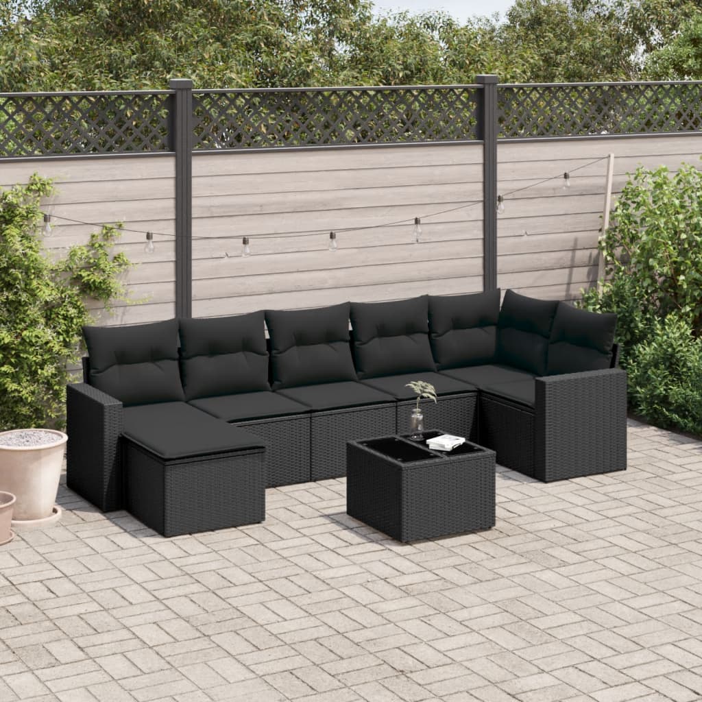 vidaXL Set mobilier de grădină cu perne, 8 piese, negru, poliratan vidaXL Set mobilier de grădină cu perne, 8 piese, negru, poliratan