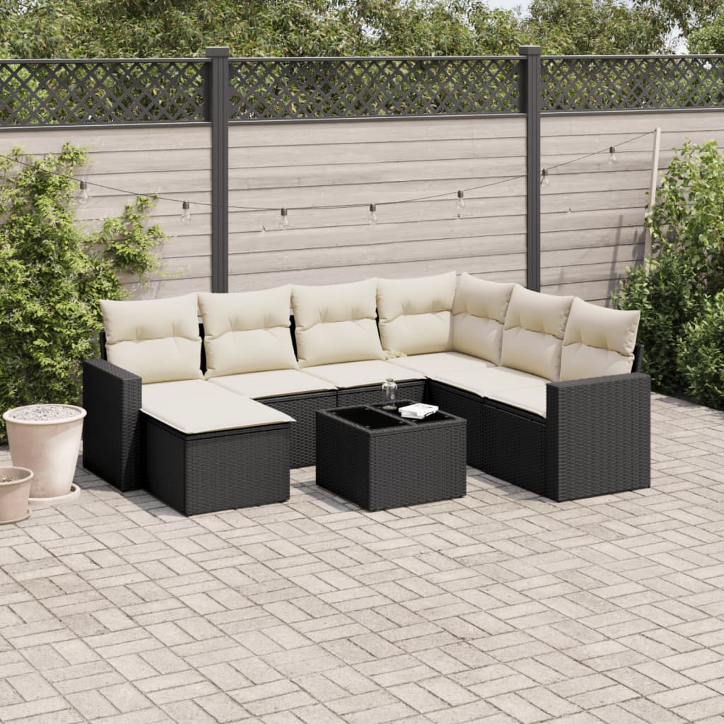 vidaXL Set mobilier de grădină cu perne, 8 piese, negru, poliratan vidaXL Set mobilier de grădină cu perne, 8 piese, negru, poliratan