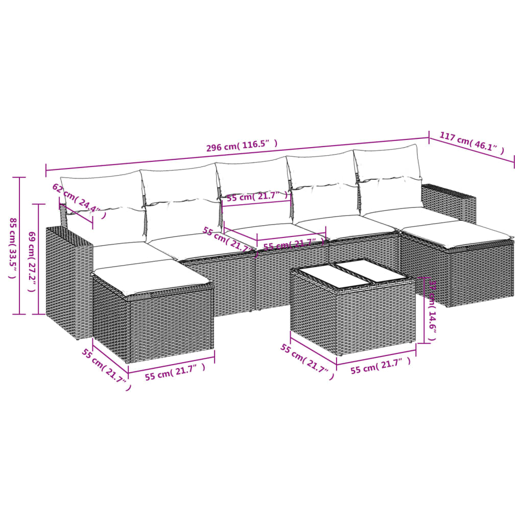 vidaXL Set mobilier de grădină cu perne, 8 piese gri deschis poliratan vidaXL Set mobilier de grădină cu perne, 8 piese gri deschis poliratan