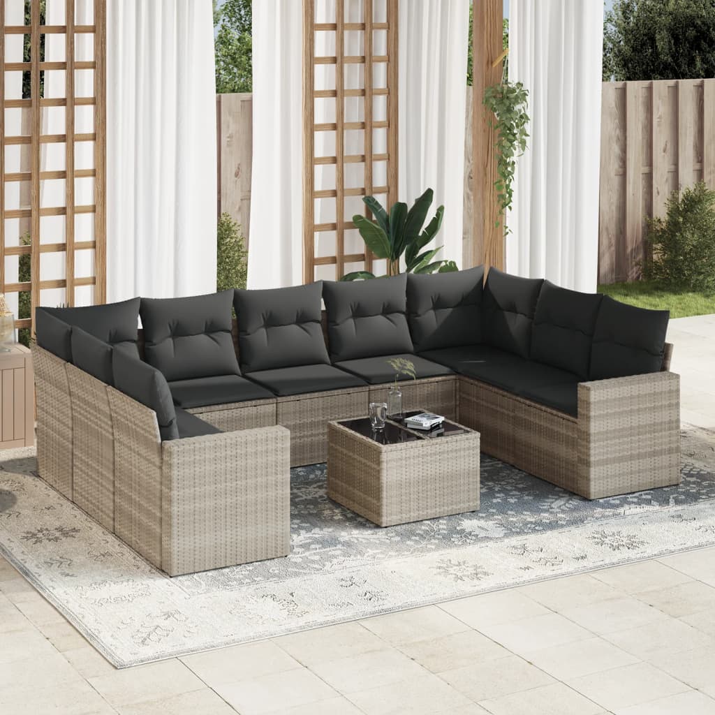 vidaXL Set canapele de grădină cu perne 10 piese gri deschis poliratan vidaXL Set canapele de grădină cu perne 10 piese gri deschis poliratan