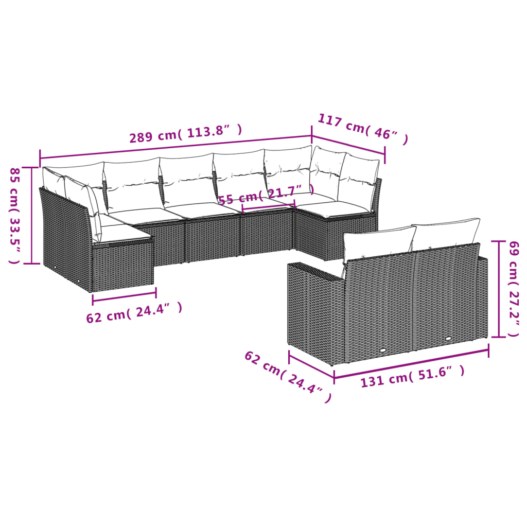 vidaXL Set mobilier de grădină cu perne, 9 piese, negru, poliratan vidaXL Set mobilier de grădină cu perne, 9 piese, negru, poliratan